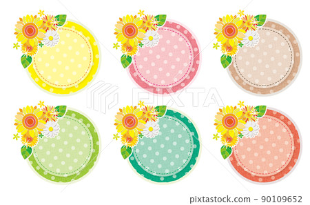 Sunflower flower text frame Dot pattern color set Circle 90109652