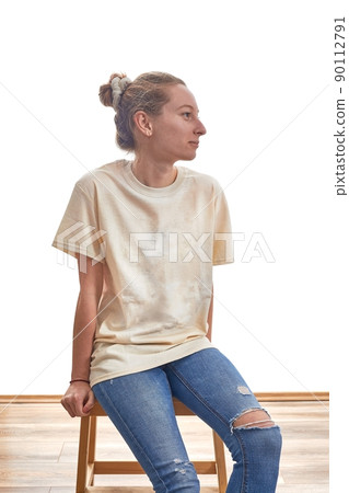 Girl in T-shirt white background isolated Girl in T-shirt white background isolated 90112791