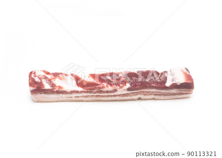 A selected piece of pork belly laid out on a white background A selected piece of pork belly laid out on a white background 90113321