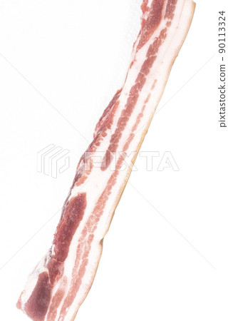 A selected piece of pork belly laid out on a white background A selected piece of pork belly laid out on a white background 90113324