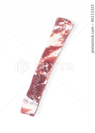 A selected piece of pork belly laid out on a white background A selected piece of pork belly laid out on a white background 90113325