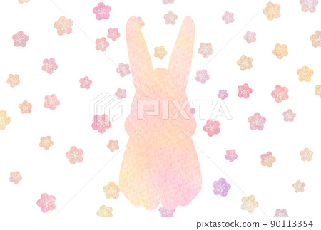 Illustration material of watercolor rabbit and plum Illustration material of watercolor rabbit and plum 90113354