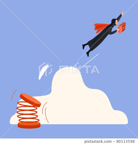 Business flat drawing active Arabian businesswoman superhero holding briefcase flying or high jump from springboard. Boost and growth in business. Route to success. Cartoon graphic vector illustration Business flat drawing active Arabian businesswoman superhero holding briefcase flying or high jump from springboard. Boost and growth in business. Route to success. Cartoon graphic vector illustration 90113598