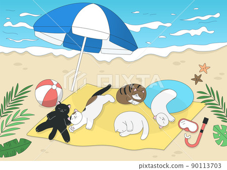 貓在沙灘上打盹 貓在沙灘上打盹 90113703