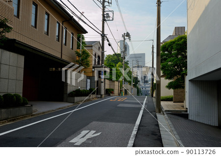 東京澀谷翔都附近一個安靜的豪華住宅區的風景 90113726