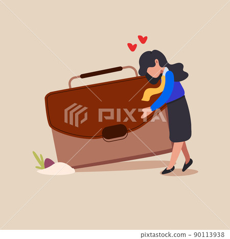 Business flat drawing businesswoman hugs briefcase with money, bonus at work. New position and salary. First paycheck. Happy worker. Successful business pleasure win goal. Cartoon vector illustration Business flat drawing businesswoman hugs briefcase with money, bonus at work. New position and salary. First paycheck. Happy worker. Successful business pleasure win goal. Cartoon vector illustration 90113938