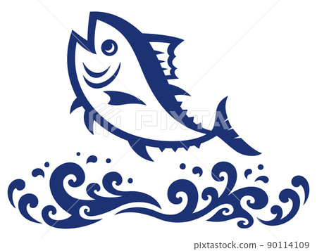 Illustration of bouncing tuna and Japanese-style waves 90114109