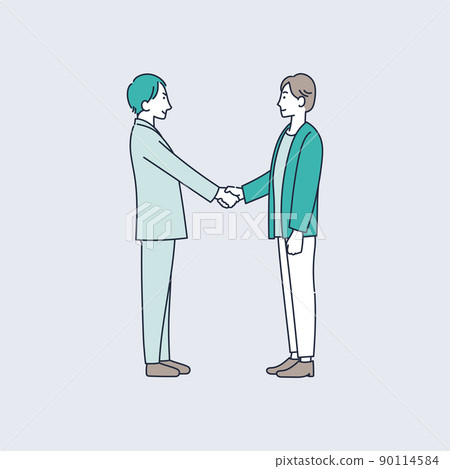 Illustration material of men shaking hands while looking at the other party's eyes 90114584