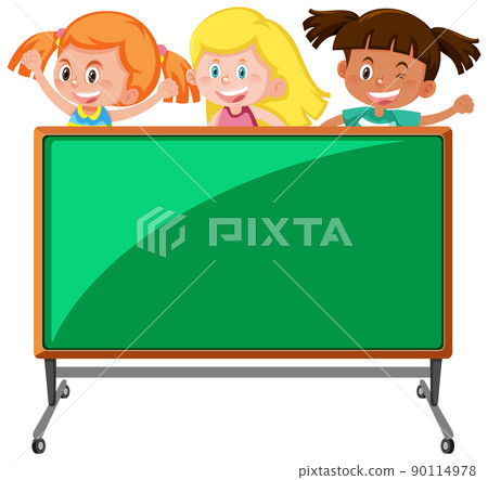 Cute children with empty chalkboard isolated 90114978