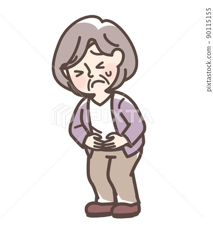 老婦人腹痛捂著肚子 90115155