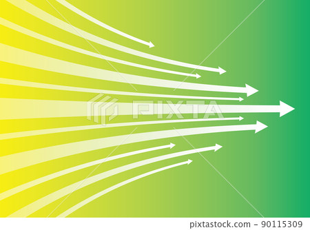Illustration of a curved arrow pointing to the right on a green and yellow gradient background 90115309