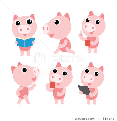 Cute pig character design presenting concept 90115423