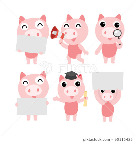 Cute pig character design presenting concept Cute pig character design presenting concept 90115425