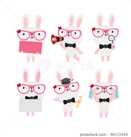 Cute rabbit character design presenting concept 90115450