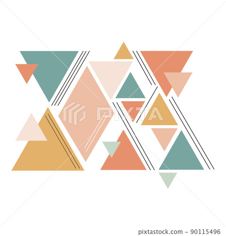 Modern Geometric Triangle vector pattern color variation and different size background pastel chic color mix with linear line. Graphic for fabric, wallpaper, printing  90115496