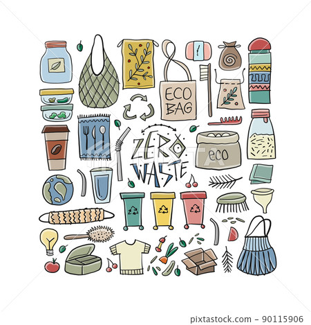 Zero waste. Concept art. Hand drawn for your design Zero waste. Concept art. Hand drawn for your design 90115906