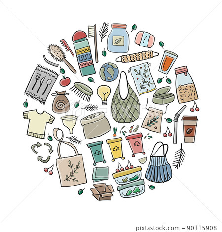 Zero waste. Concept art. Hand drawn for your design Zero waste. Concept art. Hand drawn for your design 90115908