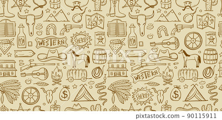 Wild Western. Adventure Background. Icons collection for your design Wild Western. Adventure Background. Icons collection for your design 90115911