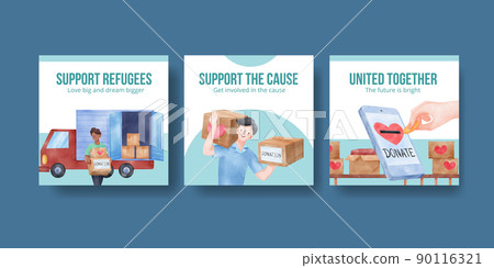 Banner template with humanitary aid refugees concept,watercolor Banner template with humanitary aid refugees concept,watercolor 90116321