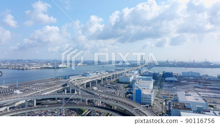 Yokohama Bay Bridge Expressway aerial view Yokohama Bay Bridge Expressway aerial view 90116756