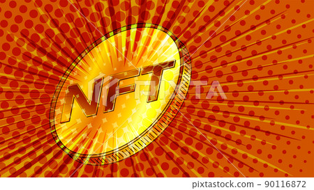 NFT non fungible token golden coin styled for the 80s. Pay for unique collectibles in games or art. Colorful header or banner. NFT non fungible token golden coin styled for the 80s. Pay for unique collectibles in games or art. Colorful header or banner. 90116872