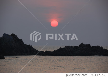 Gyeongbuk. Gyeongju-si. National Park. King Munmu's Tomb. Sunrise Gyeongbuk. Gyeongju-si. National Park. King Munmu's Tomb. Sunrise 90117152