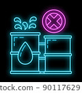Stop use barrel oil industry, world oil pollution by petroleum concept icon, green eco earth glow neon flat vector illustration, isolated on white. 90117629