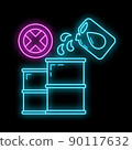 Stop use barrel oil industry, world oil pollution by petroleum concept icon, green eco earth glow neon flat vector illustration, isolated on white. 90117632