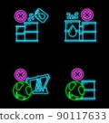 Stop use barrel oil industry, world oil pollution by petroleum concept icon, green eco earth glow neon flat vector illustration, isolated on white. 90117633