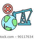 Stop use barrel oil industry, world oil pollution by petroleum concept icon, green eco earth cartoon flat vector illustration, isolated on black. 90117634