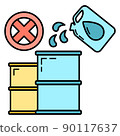 Stop use barrel oil industry, world oil pollution by petroleum concept icon, green eco earth cartoon flat vector illustration, isolated on black. 90117637