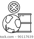 Stop use barrel oil industry, world oil pollution by petroleum concept icon, green eco earth simple flat vector illustration, isolated on white. 90117639