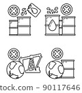 Stop use barrel oil industry, world oil pollution by petroleum concept icon, green eco earth simple flat vector illustration, isolated on white. 90117646