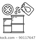 Stop use barrel oil industry, world oil pollution by petroleum concept icon, green eco earth simple flat vector illustration, isolated on white. 90117647