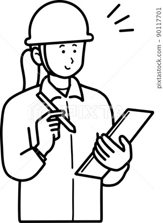 Illustration of the worker doing the inspection Line drawing only 90117701