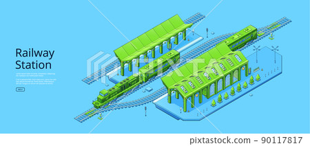 Railway station poster with isometric train - Stock Illustration ...