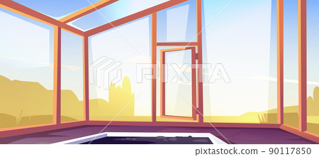 Greenhouse empty interior with glass walls, vector Greenhouse empty interior with glass walls, vector 90117850