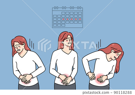 Unhealthy woman suffer from painful periods  90118288