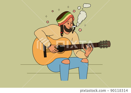 Happy man with dreadlock smoking weed Happy man with dreadlock smoking weed 90118314
