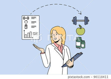 Female nutritionist recommend healthy eating and sport  90118411