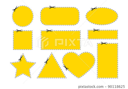 Scrissors cut coupon dotted line with dash icon set. 90118625