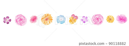Illustration material: Gorgeous and colorful flower lines hand-painted with watercolors 90118882