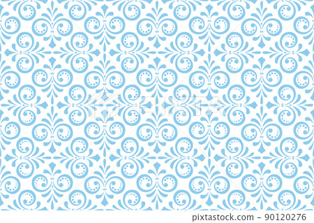 Flower geometric pattern. Seamless vector background. White and blue ornament. Ornament for fabric, wallpaper, packaging. Decorative print 90120276