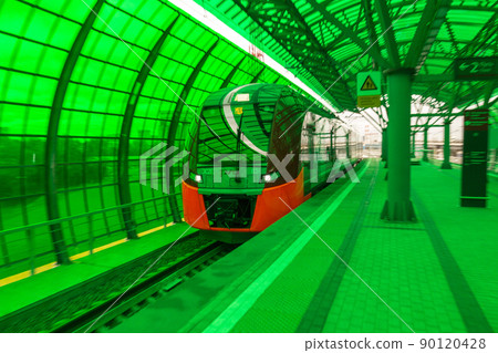 MOSCOW, RUSSIA - SEPTEMBER 13, 2016: Central Circle Line MCC Lastochka train at the station Delovoj centr 90120428