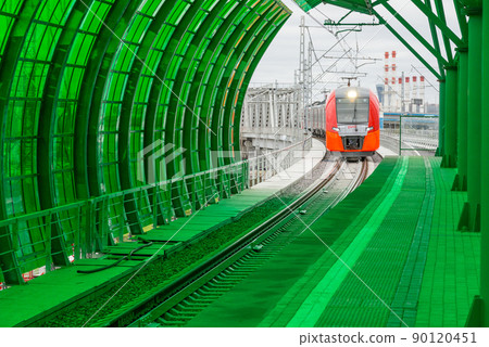 MOSCOW, RUSSIA - SEPTEMBER 13, 2016: Central Circle Line MCC Lastochka train at the station Delovoj centr 90120451