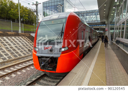 MOSCOW, RUSSIA - SEPTEMBER 13, 2016: Central Circle Line MCC Lastochka train at the station Krimskaya 90120545