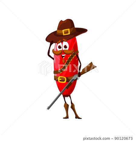 Cartoon barberry ranger character, berry cowboy personage with hat and rifle. Vector berberis robber, hunter or gangster, funny berberry garden plant bandit, isolated western adventurer hero 90120673