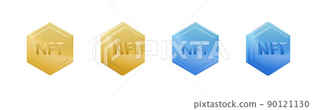 Set of gold and blue icons NFT non-fungible token coins isolated on white background. Vector illustration Set of gold and blue icons NFT non-fungible token coins isolated on white background. Vector illustration 90121130