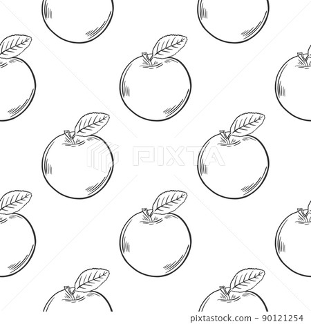 Apples hand engraving seamless vintage pattern 90121254