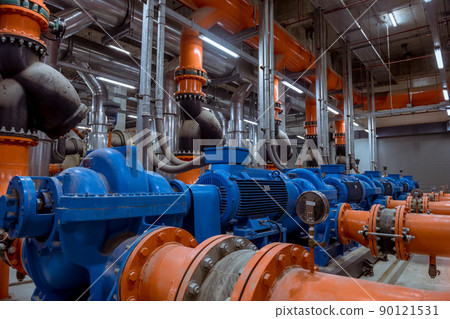 Industry engineer under checking the industry cooling tower air conditioner is water cooling tower air chiller HVAC of large industrial building to control air system. 90121531